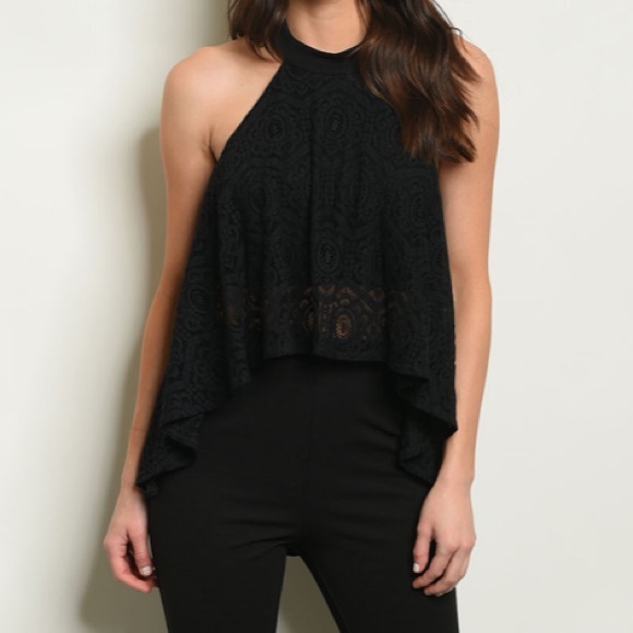 Bellbottom pants and lace high/low choker top - Picture 2 of 6